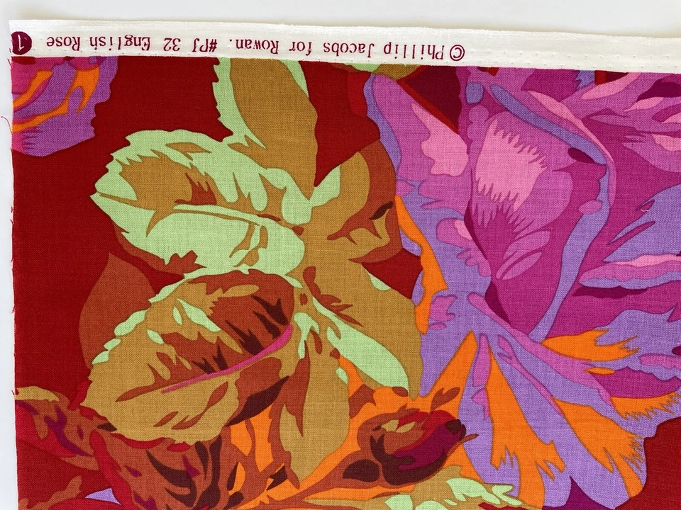 RARE Kaffe Fassett Studios Philip Jacobs English Rose Fabric PJ32 Red Half Yard - Image 2 of 2