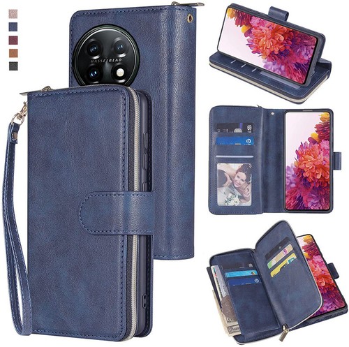 For OnePlus 12 Wallet Case 9 Card Zipper Slots Kickstand Flip Leather Phone Case - Picture 8 of 38