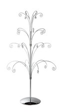 36 Inch Tall Ornament Display Tree, Silver Chrome Plated, Holds 24 Ornaments