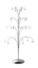 36 Inch Tall Ornament Display Tree, Silver Chrome Plated, Holds 24 Ornaments