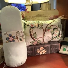 (2) French Country Pillows~Robin’s Egg Blue/Floral~Bolster/Rectangle~FREE SHIP~