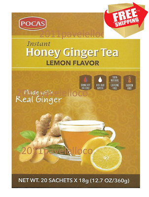 Instant Honey Ginger Tea Lemon 20 Tea bags - Pocas gluten free no caffeine