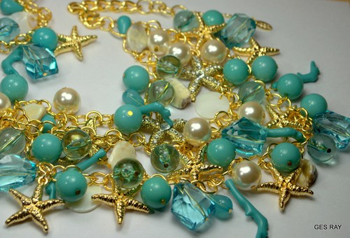 South Beach Jewelry Set Necklace Bracelet Turquoise Pearls Shells, Amrita Shing - Picture 4 of 13