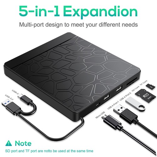 External CD/DVD Drive Disk Player For USB 3.0 Laptop PC MacBook Windows Type-C - Picture 4 of 35