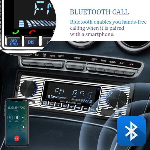 Bluetooth Vintage Autoradio FM Lettore MP3 USB Classico Stereo Ricevitore Audio AUX - Foto 8 di 13