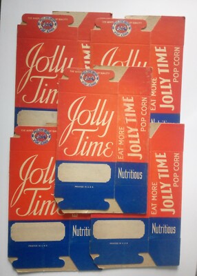 Five 5 Vintage ''Jolly Time'' Pop Corn Popcorn Boxes - Unused NOS 1939