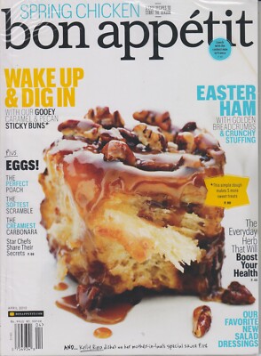 Bon Appetit April 2012 Spring Chicken, Easter Ham, Amazing Eggs, Sticky Buns,  S