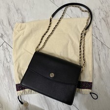 Tory Burch Black Robinson Convertible Mini Shoulder Purse Bag Leather Gold Chain