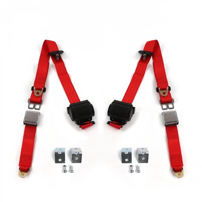 AMC AMX 1967 - 1974 Airplane 3pt Red Retractable Bucket Seat Belt Kit w/ Bracket