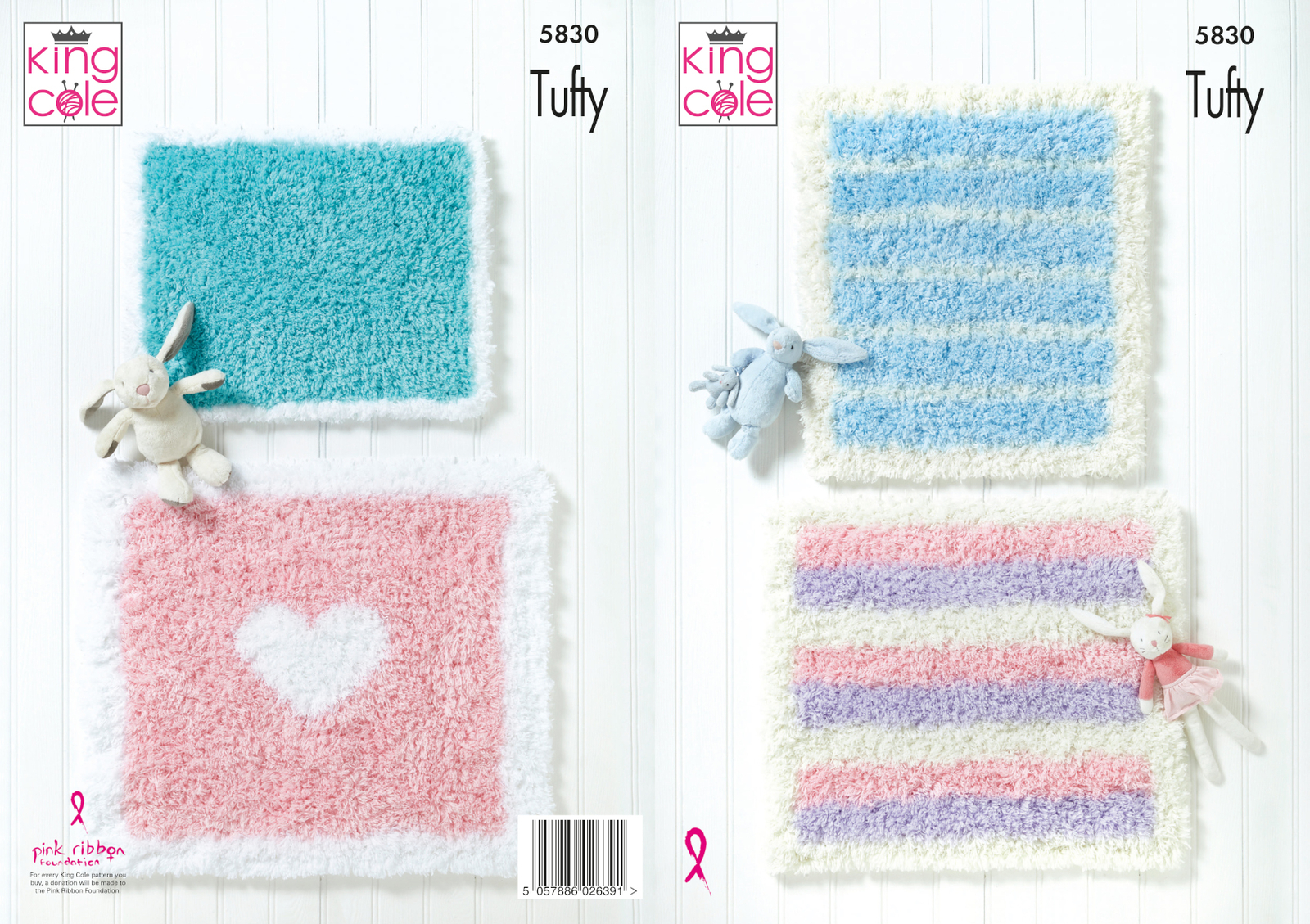 Knitting Pattern for Baby Blankets Plain Striped or Heart King Cole Tufty 5830