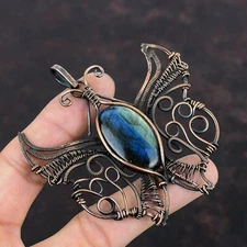 Labradorite Copper Gift For Briedsmaid Wire Wrapped Butterfly Pendant 3.35"
