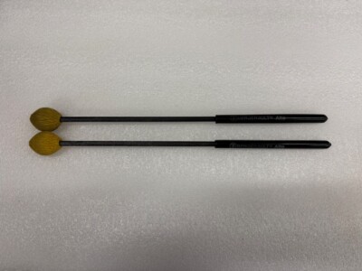 Bergerault Alto Marimba Mallets Yellow Yarn Wrapped Pair 14'' Fiberglass Used