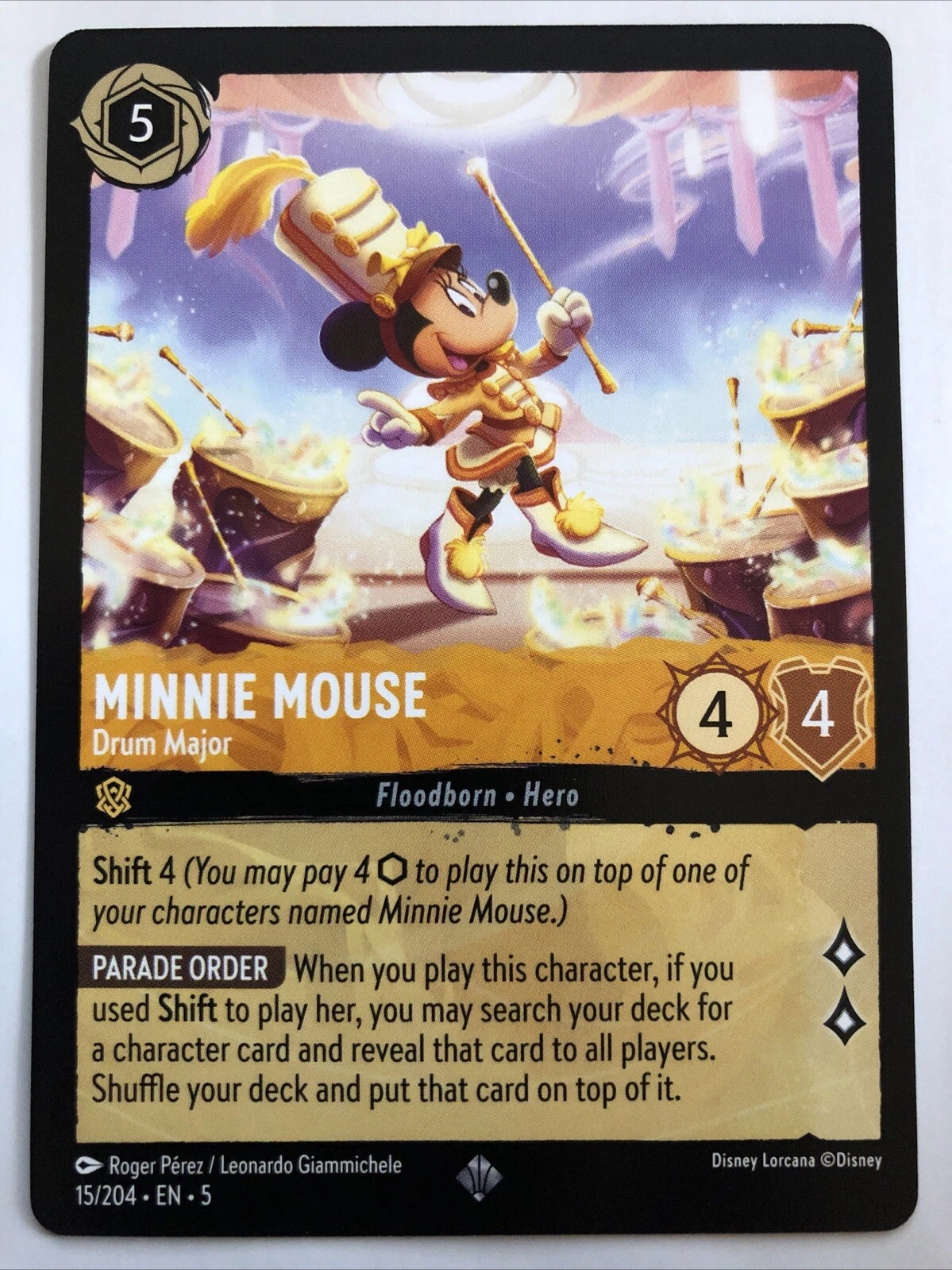 Disney Lorcana Shimmering Skies Minnie Mouse Drum Major 15/204 NM Super Rare