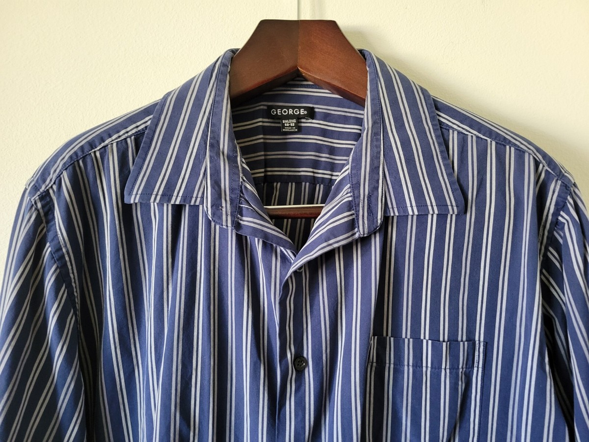 George Classic Fit 2XL Button Down Shirt Men Long Sleeve Navy Blue