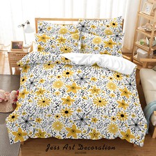 3D Yellow Floral Leaf Pattern Quilt Cover Set Duvet Cover Bedding Pillowcases