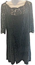 Dress Cocktail Length EUC Size 14 By Eliza J Black Lace.