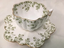 Foley, Wileman, Shelley, 'Green Ivy' Scalloped DEMITASSE CUP & SAUCER #4922