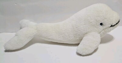 Beluga Whale Petting 14.5'' Plush Stuffed Animal White with Blue Eyes