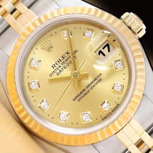 ROLEX LADIES DATEJUST 79173 18K GOLD STEEL CHAMPAGNE FACTORY DIAMOND DIAL WATCH