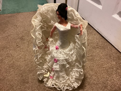 Vintage Marin Chiclana spanische Flamenco Tänzerin Puppe weißes Kleid mit Ständer 12" Etikett