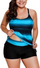 Gloria Sarah Plus Size Bathing Suits for Women Color Block Striped Tankini 3XL