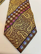 Mens Neck Tie Shimmery Gold Paisley Purple Blue Fading Squares Hand Made NICE