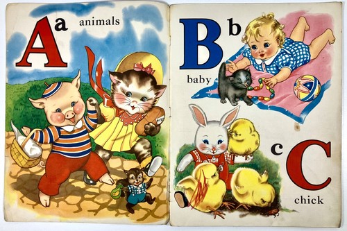 1941 Illustrated "A B C's" Florence Salter Watercolor 16 Page Linen Finish - Picture 2 of 10