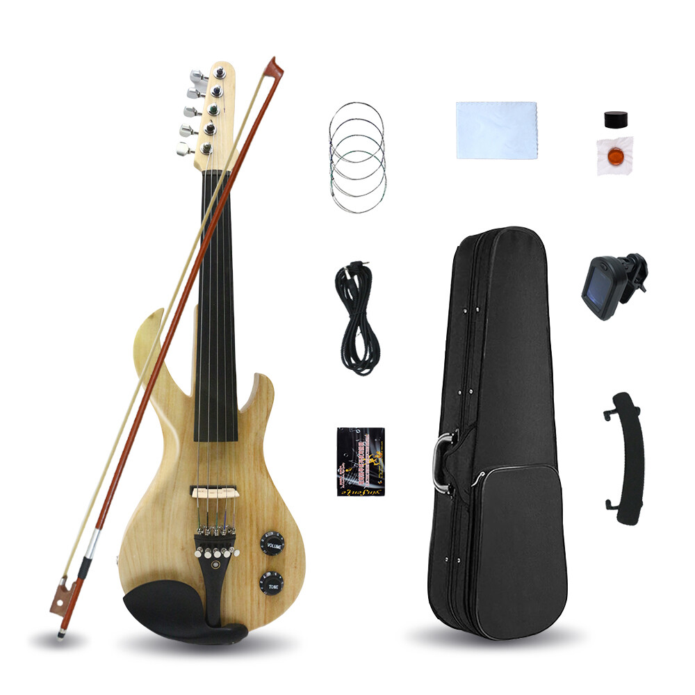 Electric violin kit 4/4 soild wood 5 string with case,rosin,bow,cable