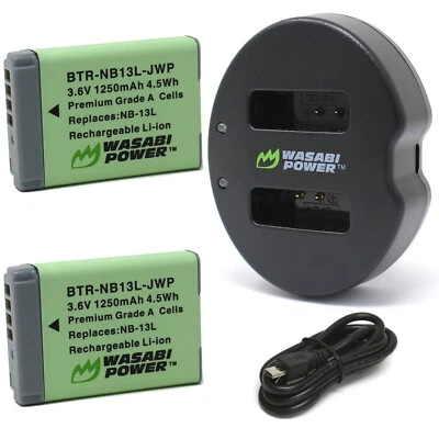 Wasabi Power Battery (2-Pack) and Dual Charger for Canon NB-13L