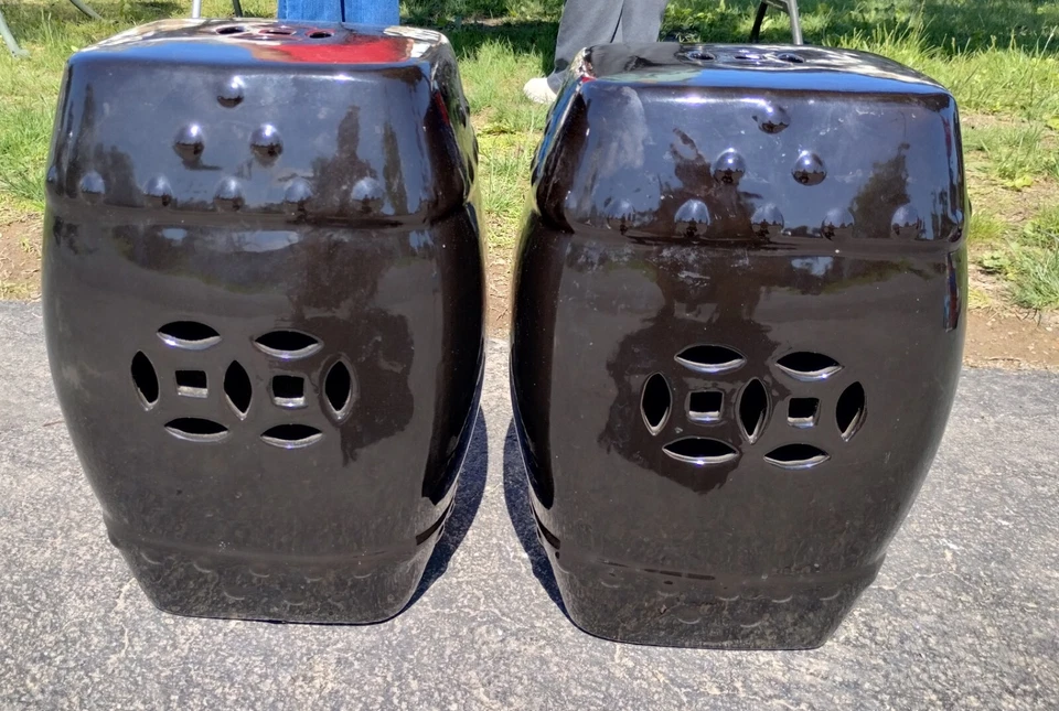 Mueble de asiento de taburete de jardín oriental chino asiático de cerámica negra/porcelana Foto 3 de 4