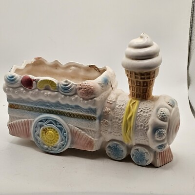 Ice Cream Train Planter Ceramic Japan C-8572 VTG Napcoware Baby Nursery 5''H x7''L