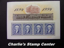 Scott's #2875 Souvenir Sheet of 4 $2.00. Bureau of Engraving Cent. 1994. MNH,OG.