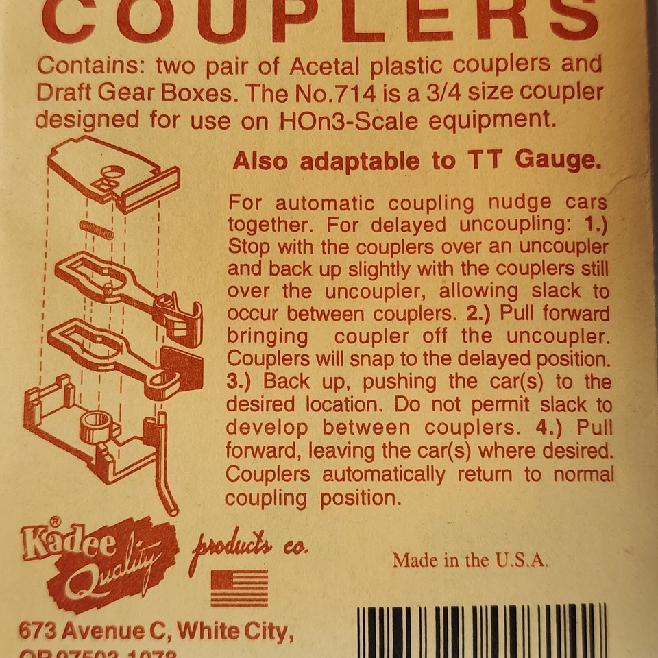 Kadee 714 HOn3 Scale Split Shank Plastic Couplers Black Model