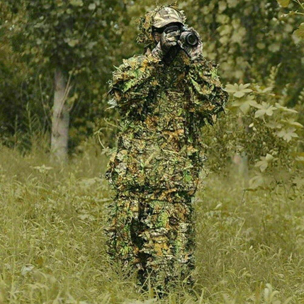 3D Leaf Sniper Ghillie Suit Woodland Camouflage Hunting Cloak Jacket Pants Set