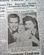 LUCIE Desi ARNAZ & Lucille Lucy Ball First Child Daughter PHOTO 1951 Newspaper