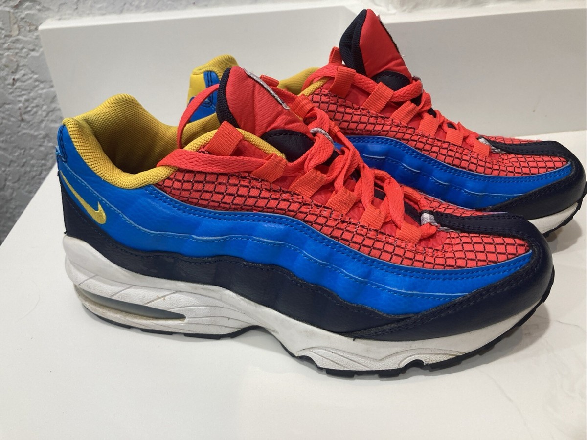 Nike Air Max 95 (GS) Youth's Running Shoes Size 6Y Bright Crimson Amarillo  Blue