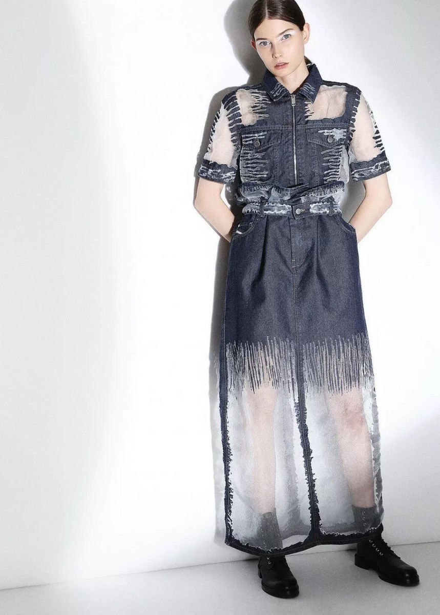 Jupe Longue Diesel En Denim Pour Femme - Taille 24, Effets Transparents, Neuve Avec étiquette