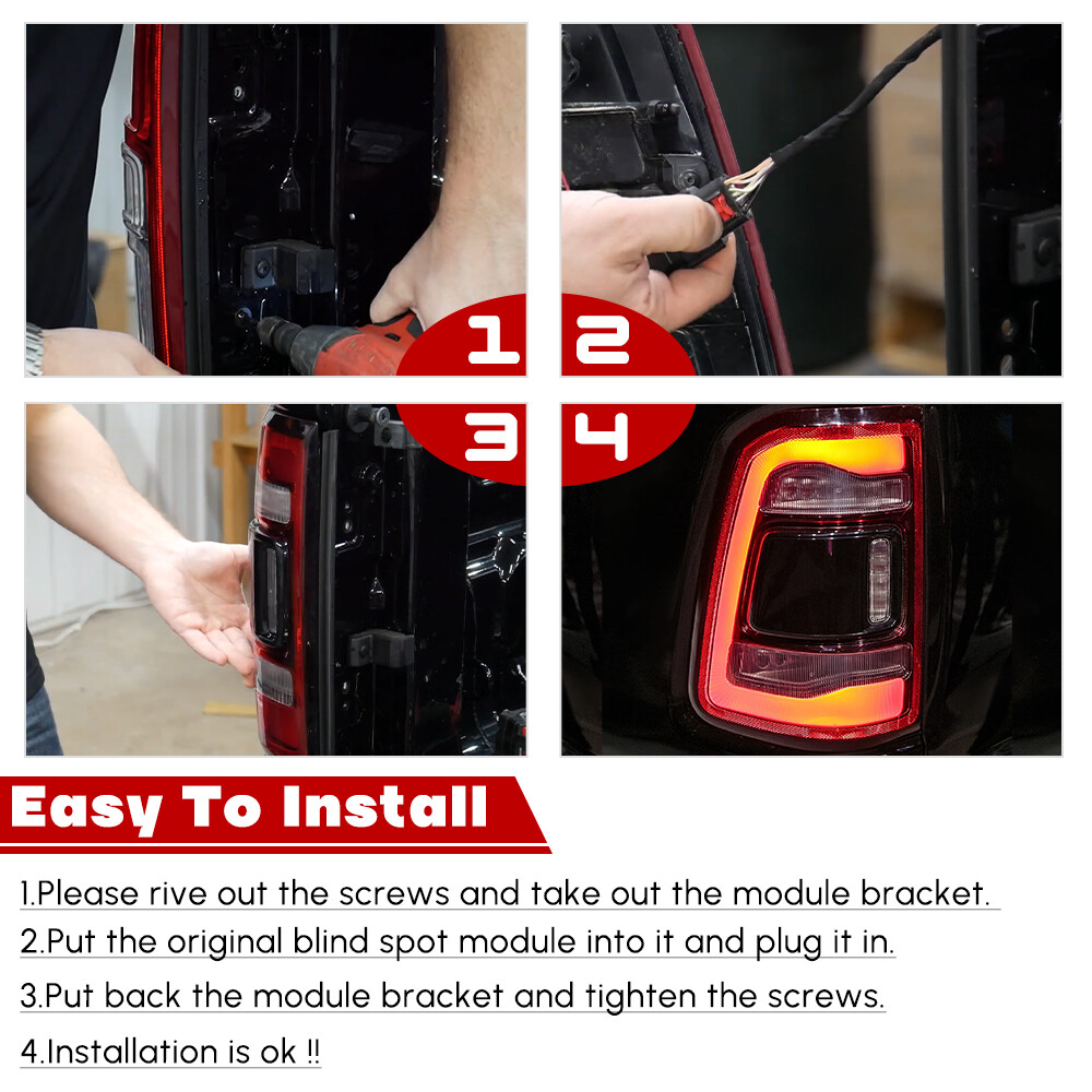 Thor-More-Lighting LED Tail Light – Driver Left Side, Ram 1500 2019-2023, W/ Blind Spot, OEM 68262531AH