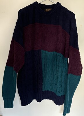 トップス 1990's Eddie Bauer cotton knit sweater L Vintage 80s 90s Eddie Bauer Sweater Mens L Cable Knit Chunky