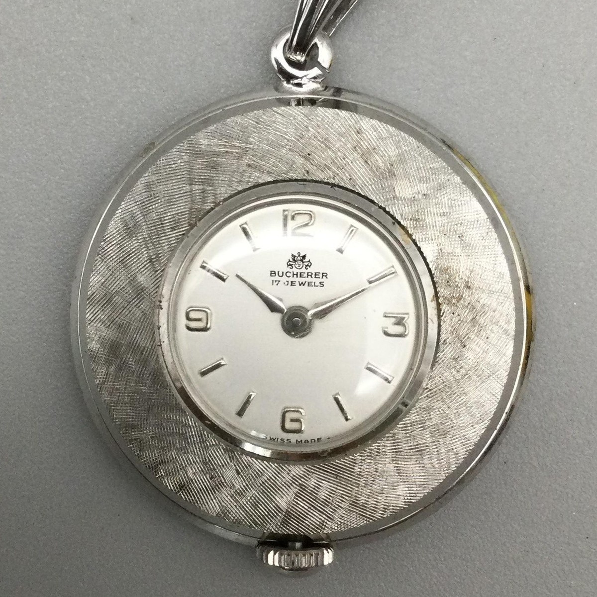 Vtg Bucherer Pendant Necklace Watch Womens 30mm Silver Tone Manual