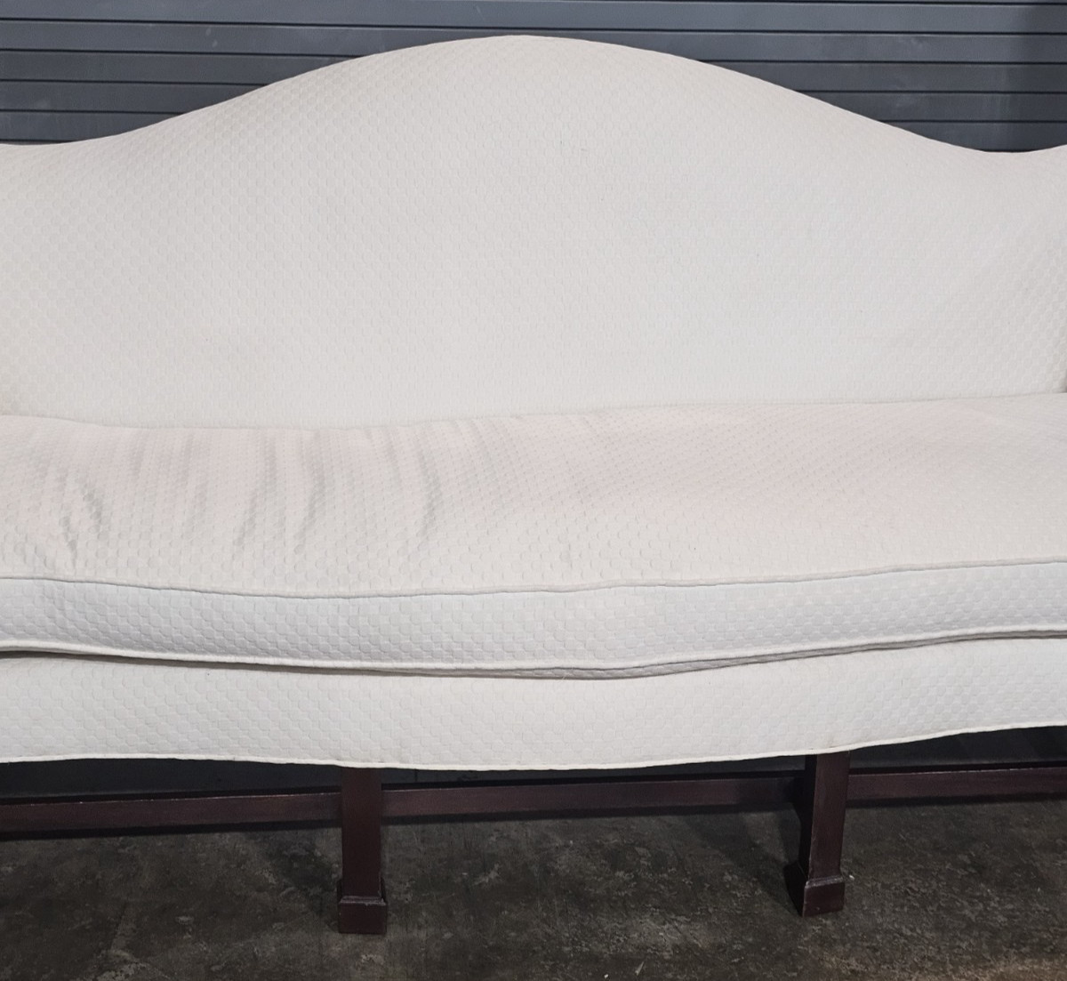 Southwood Mahogany Chippendale Style Sofa Marlborough Legs Cream Polk Dot Fabric