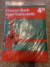 NIP Christmas Green Flannel Back Vinyl 52x90 In Tablecloth Rectangular /Holiday