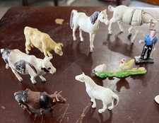 Lot of 10 Plastic Farm Animals And A Person, Various Sizes