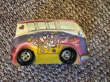 Vintage VW Volkswagen Hippie Bus Van Piggy Coin Bank Flower Power