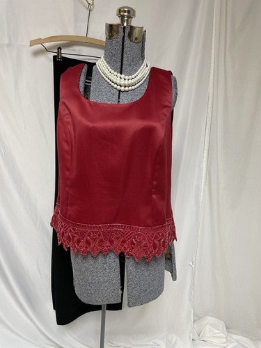 Kasper Pant Suit Size 18 Three Piece Set Red Embellished Shine Black Side Zip - Picture 18 of 24