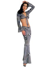 1970s 1960s Disco Hippie Retro Swirl Tie Top Bell Bottom Pants Women Costume M/L