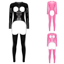 Women Coveralls Party Leotards Full Jumpsuits Shiny Rompers Themed Clubwear PU