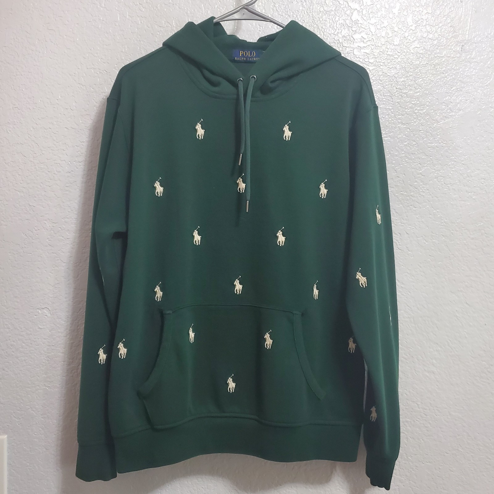 Polo Ralph Lauren Felpa con Cappuccio Uomo M Geen Stampa All Over Ricamata Pony Felpa