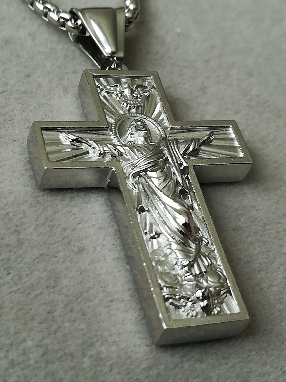 Kreuz Anhänger Mit Halskette Silber Jesus Christus Kruzifix Glaube Gott Taube