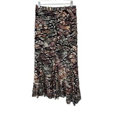 Vintage Y2K Mosaic Patchwork Maxi Skirt Asymmetrical Raw Hem Earth Tone Boho